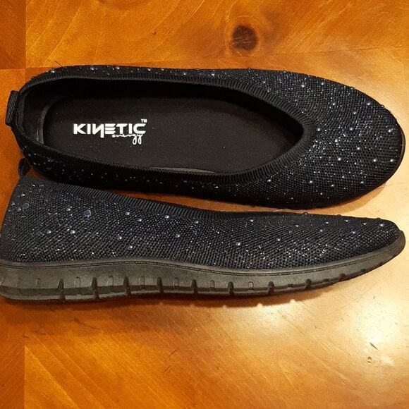 Kinetic Navy Beaded Sparkly Cloth Flats - Picture 1 of 8